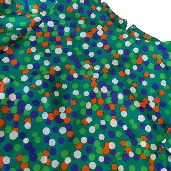 VINTAGE CLASSIQUE  GREEN TWO PIECE COLORFUL POLKA-DOTED DRESS - Picture 8 of 16